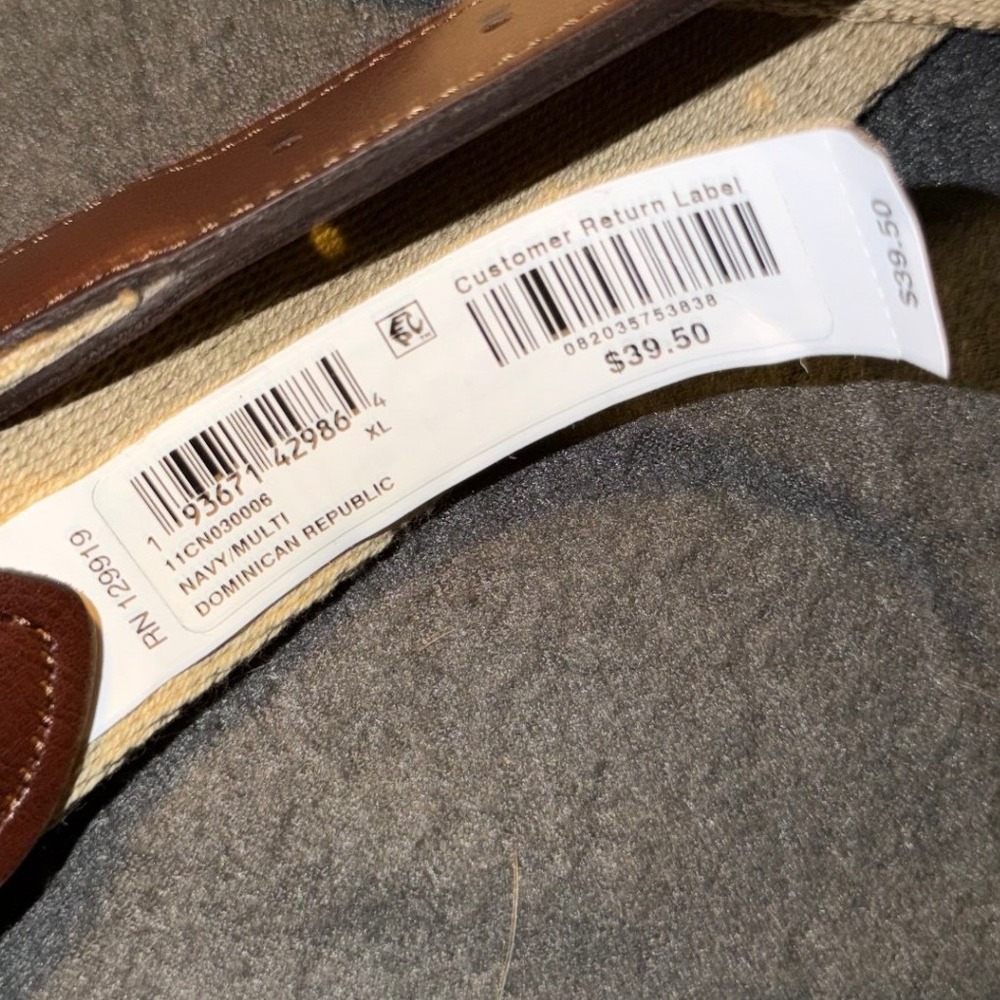 Club Room Mens XL 42-44 Christmas Golden Retriever Ribbon Belt Navy Tan New - Picture 3 of 4
